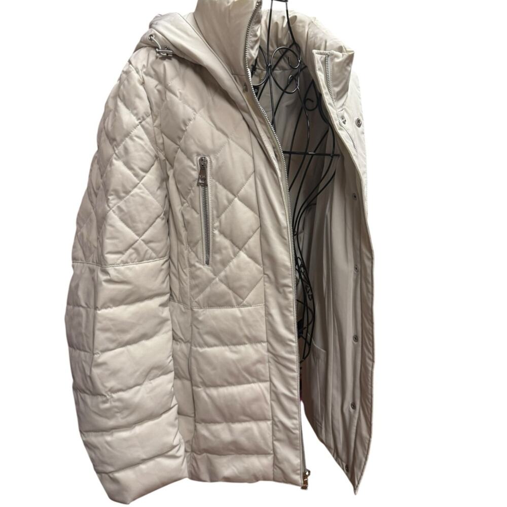 Karl Lagerfeld Cream Quilted Hooded Puffer Jacket Large - Picture 5 of 9